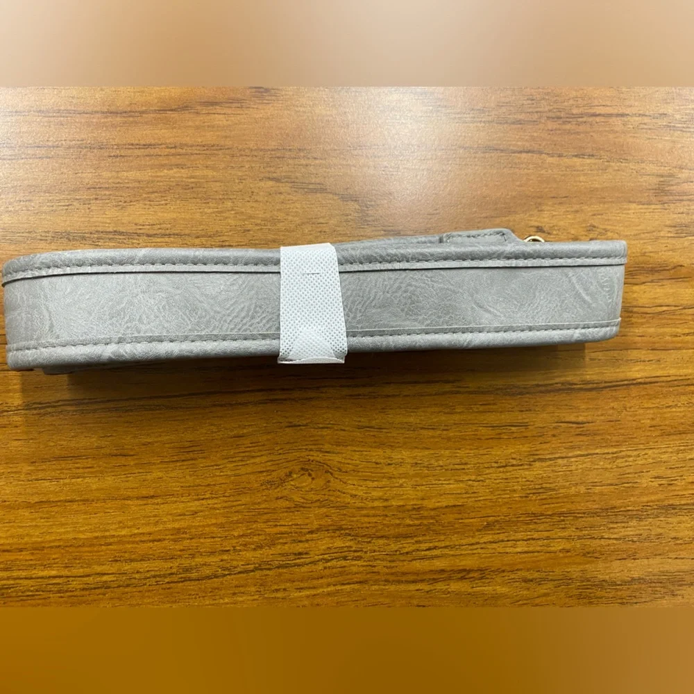 New Grey Vegan Leather Laptop/Purse Strap with Sherpa Fleece inside